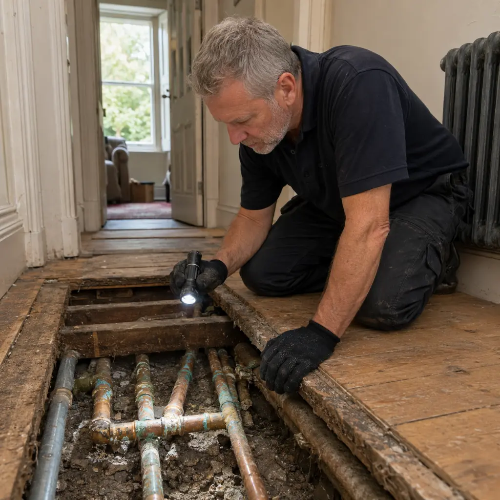 UK drainage specialist performing trenchless pipe relining beneath residential driveway